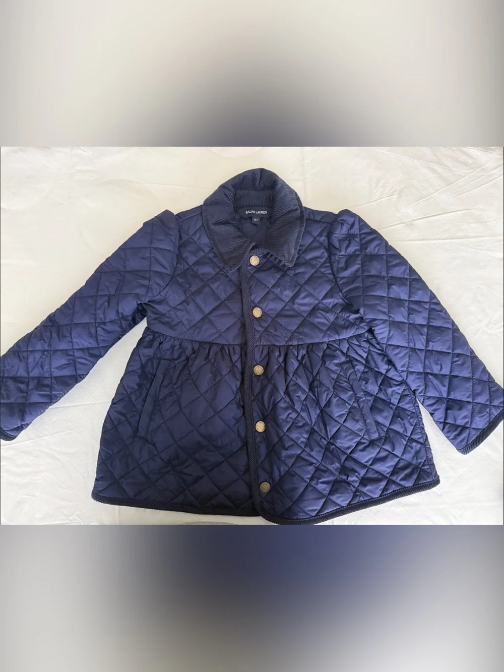 Ralph Lauren Quilted Navy Puffer Jacket with Cord Trim